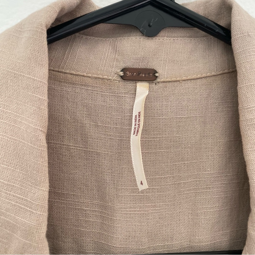 Free People Hepburn Cotton Trench Dress Tan Size 4 Belted Button Front Mini - Picture 4 of 13